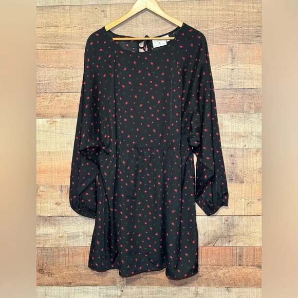 🌻 DAISY STREET (asos) Women's size 4XL Black w/ Red Rose Print Dress Lightweight - Picture 1 of 9